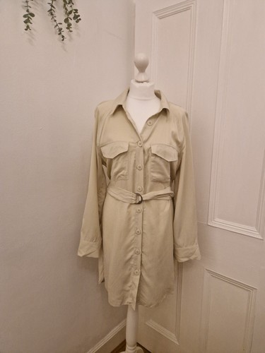 OFF WHITE Abito mini camicia nuovo con etichette Topshop ASOS beige panna ecrù bianco sporco con cintura taglia 12