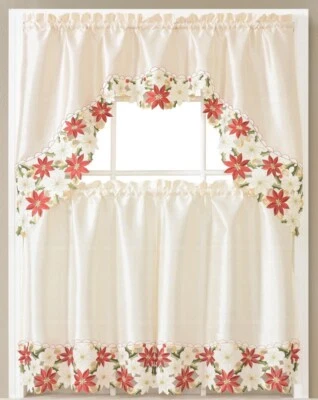 Juego de Cortinas de Cocina Navidad 3 PIEZAS BORDADO COLOR ROJO 60’x36’ ENVÍO GRATUITO Foto 1 de 2