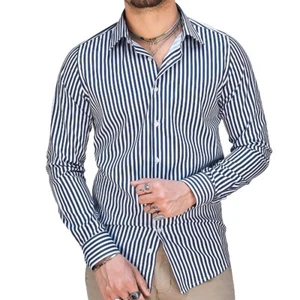 Camicia Uomo Manica Lunga Cotone a Righe Elegante Slim Fit S M L XL XXL RDV - Foto 1 di 26