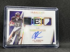 2021 Immaculate JK Dobbins Players Collection #1/5 Jersey Patch Auto Logo Tag