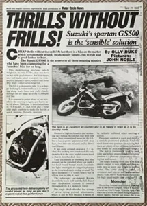 SUZUKI GS500 Road Test Motor Cycling Reprint 21 JUN 1989 MOTOR CYCLE NEWS - Picture 1 of 2