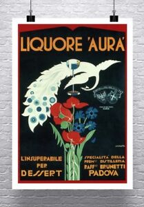 Liquore Aura Vintage Italian Liquor Advertising Poster Canvas Giclee 24x32 in.