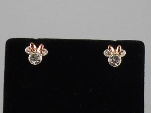 Disney Silver Rose Plated MINNIE MOUSE BIRTHSTONE Clear APRIL Stud Earrings $85 - Picture 1 of 2
