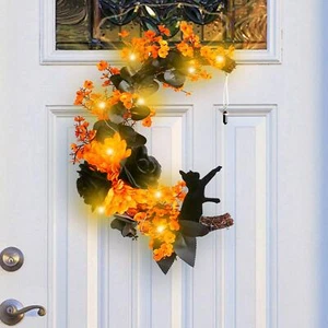 Halloween Moon Cat Wreath Horror for Holiday Indoor Outdoor - Picture 1 of 6