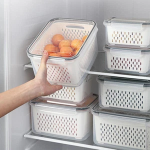 Refrigerator Storage Box Fridge Organizer Fresh Vegetable Fruit Boxes Drain Bask - Picture 1 of 15