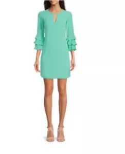 NWT Vince Camuto 3/4 Tiered Ruffle Sleeve Jewel Keyhole Neck Shift Dress - 4 - Picture 1 of 5