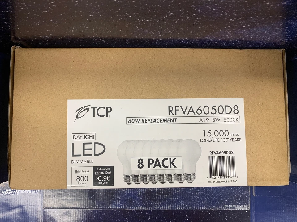 8 LED Light Bulb TCP Dimmable 8W Daylight A19 60W replacement 5000K - Image 1 of 2
