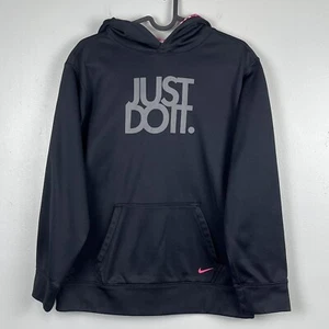 Nike Youth Girls XL Black, Gray Just Do It Therma-Fit Hoodie, Pink Swoosh - Picture 1 of 12