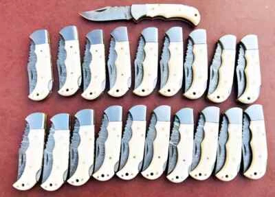 LOTE de 20 piezas Cuchillo Plegable de Caza de Acero Damasco, Cuchillos de Bolsillo con Funda Foto 1 de 4