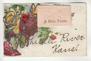 Embossed Yellow & Red Roses in Glitter a Note from White River KS - Picture 1 of 1