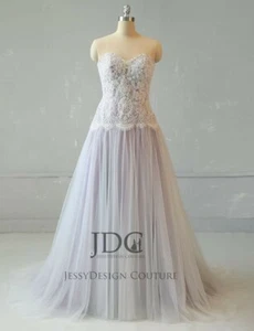 Lila Wedding Dress Bridal Gown Beaded Lace Bodice 4-24 Plus Size Custom made - Picture 1 of 12