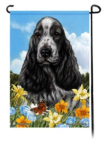 Bandera Jardín Flores Verano - Azul Roan Cocker Spaniel Inglés - Imagen 1 de 1
