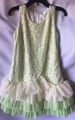 Vestido de Fiesta Isobella and Chloe Niñas Verde Manzana Encaje Y Red Y Volantes 5 Foto 1 de 4