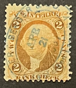 Travelstamps: US Stamps Scott #R6c Revenue Bank Check Used No Gum Blue Handstamp - Picture 1 of 5