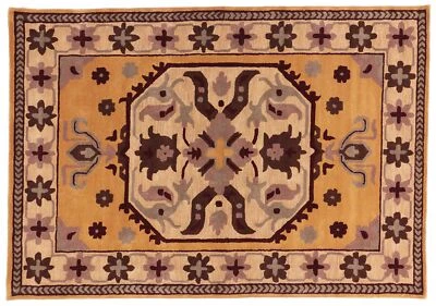 Kurzflorteppich Schurwolle 200x300 Gold Medaillon Handarbeit Handtuft Modern 441 - Bild 1 von 4