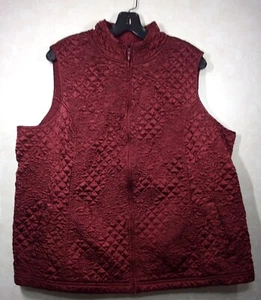 Suzan Graver Style Quilted Satin Vest Women 2X Burgundy Full Zip Sleeveless - Picture 1 of 5