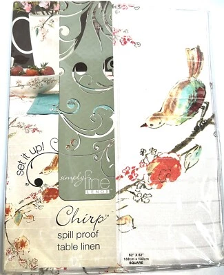 Brand New Lenox Simply Fine Chirp Birds Tablecloth 52x52 Inches Square - Image 1 of 4