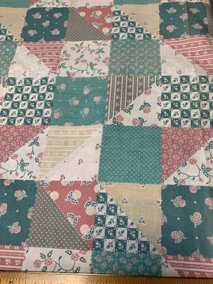 Vintage Style Cotton Fabric Patchwork Quilt 46" x 20" Floral & Geometric Pattern - Image 1 of 4