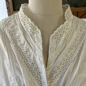 Antica camicetta edoardiana francese cotone donna grandi occhielli bianchi cottagecore - Foto 1 di 13