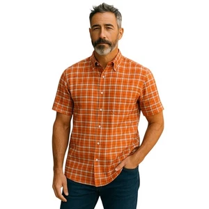 Jay Jays Short Sleeve Shirt Men Size XLarge Orange Check Casual Dress Surf Skate - Picture 1 of 10