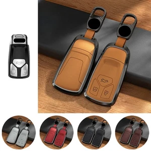 Aluminum Alloy Leather Car Key Case Cover For Audi A4 A5 S4 S5 RS Q7 Q5 TT M4 B9 - Picture 1 of 17