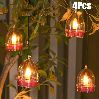 4Pcs Outdoor Hanging Lantern Solar Tea Lights Round LED Candles Flameless Light - Image 1 of 4