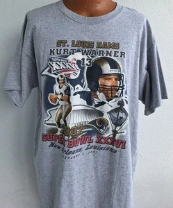 2002 Vintage Super Bowl XXXIV St. Louis Rams Kurt Warner Tee XL grau Y2K - Bild 1 von 5