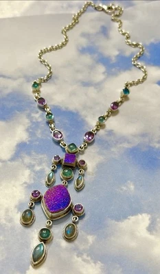 "Collar Nicky Butler 30 g plata esterlina piedra lunar amatista 925 gota en Y 18""" Foto 1 de 3