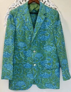 Vintage Lilly Pulitzer Men's Stuff Sport Coat Blazer Green Crab Print 40? EUC - Picture 1 of 20