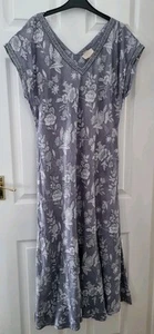 East Artisan Anokhi Kleid Größe 16 Blumenmuster indische Baumwolle grau silber - Bild 1 von 10