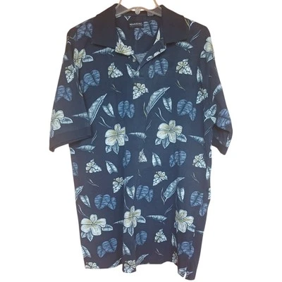 Polo Vintage Colección Massini 100% Algodón Azul Floral Para Hombre Grande Tropical Foto 1 de 4