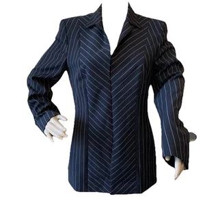 Escada Womens Career Black Pin Stripe Wool Blazer Jacket Size 38 EU About 6 US - Picture 1 of 20