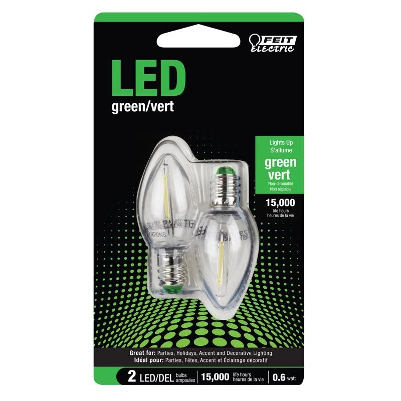 Feit LED Specialty C7 E12 (Candelabra) LED Bulb Green 0.1 Watt Equivalence 2 pk - Image 1 of 1