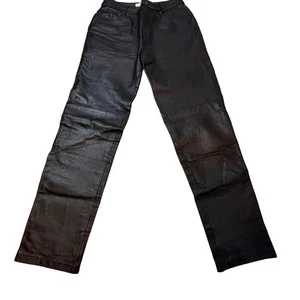 Vintage 90's Black Leather Pants Tapered Womens Size 4 Motorcycle Biker Pants - Picture 1 of 6