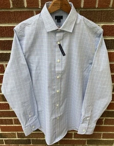 NUEVO J. CAMISA HOMBRE CREW SLIM FIT FLEX SIN ARRUGAS AZUL A CUADROS MANGA LARGA PEQUEÑA - Imagen 1 de 7