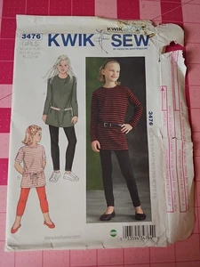 Kwik Sew Pattern 3476 Girls Comfy Tunic Tops Leggings Sizes XS S M L XL 4-14 FF - Picture 1 of 4