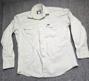 Wrangler Canvas Western Well Worn Shape Men's Large Beige Long Sleeve Shirt - Picture 1 of 8