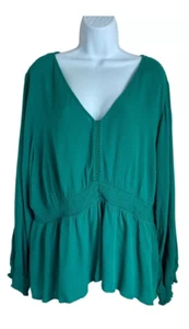 Torrid Schößchen Gaze Bauern Top Gr. 3 3X 22-24 Grün Langarm Bluse Boho Neu - Bild 1 von 8