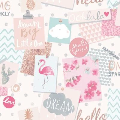 Collage Kids Wallpaper Grandeco Pink White Paste The Wall Textured Vinyl — 第 1/2 张图片