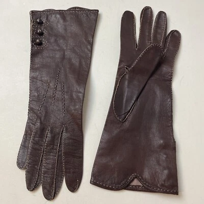Vintage Real kid Leather Gloves In Size 7 dark brown - Image 1 of 4