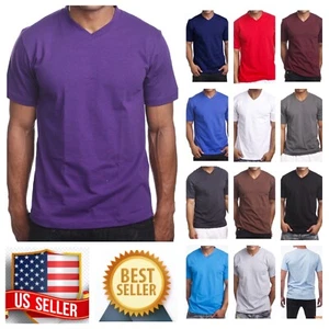 Men T-Shirt MAX HEAVY WEIGHT V-Neck Short Sleeve Big Comfy Plain Tee S- 5XL - Picture 1 of 25