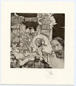 Impresión artística surrealista original grabado ex libris por Ivan Rusachek - Imagen 1 de 3
