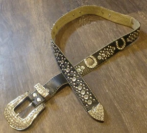 Leather Ladies Western Horseshoe Cowboy Rhinestone Belt Large - Picture 1 of 7
