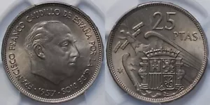 PCGS Graded MS66 - Spain 1957 (1971) 25 Pesetas Uncirculated Coin Equal Top Pop - Picture 1 of 3