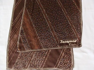 Vintage JACQMAR of London LONG SILK SCARF Brown Decorative Rolled hem 122 cm 48" - Picture 1 of 5