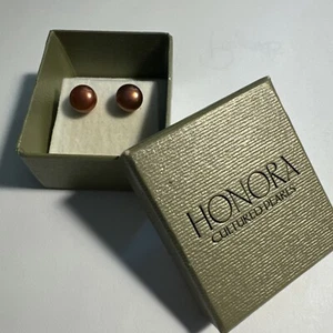 HONORA NEW in Box Freshwater Cultured Raspberry Pearl Stud Earrings Sterling 925 - Picture 1 of 6