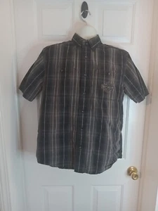 Harley Davidson H-D Short Sleeve Button Down Black Gray Shirt Mens Medium Faded - Picture 1 of 20