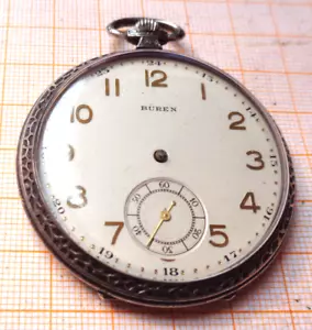 Ältere Taschenuhr Silber 925 BÜREN Werk BUREN Grand Prix gangbar D=49,85 mm CL - Bild 1 von 3