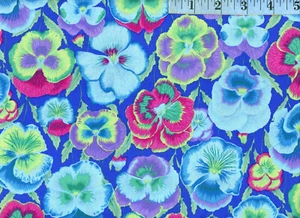 OOP Kaffe Fassett FreeSpirit - Philip Jacobs Pansies (PJ-076) - BLUE 1/2 YD - Picture 1 of 1
