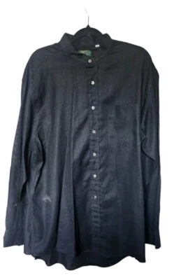 Exec Collection Tom James XL Black Linen Button-Up Longsleeve Mandarin Collar  - Image 1 of 4